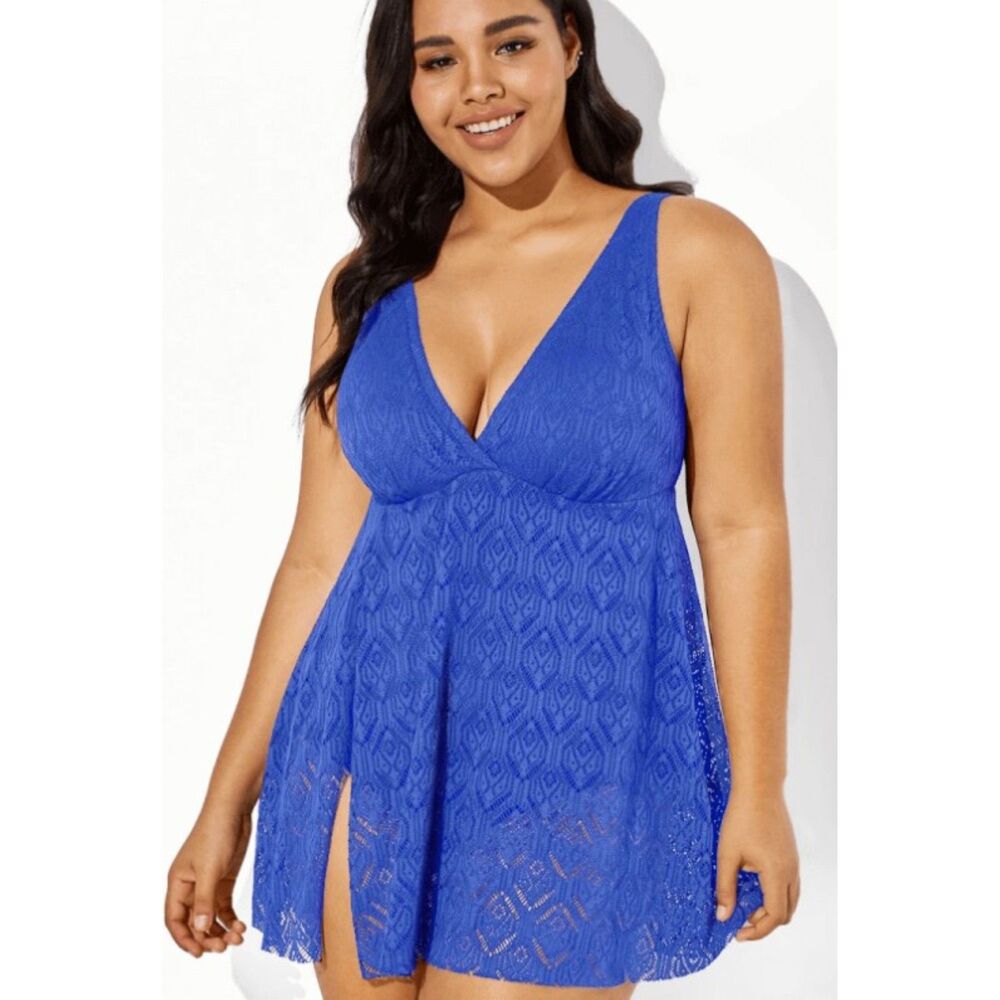 NEW NWT Lacy Royal Blue Plus Sz 2X Adjustable Straps Built In Bra 1 Pc Swimsuit